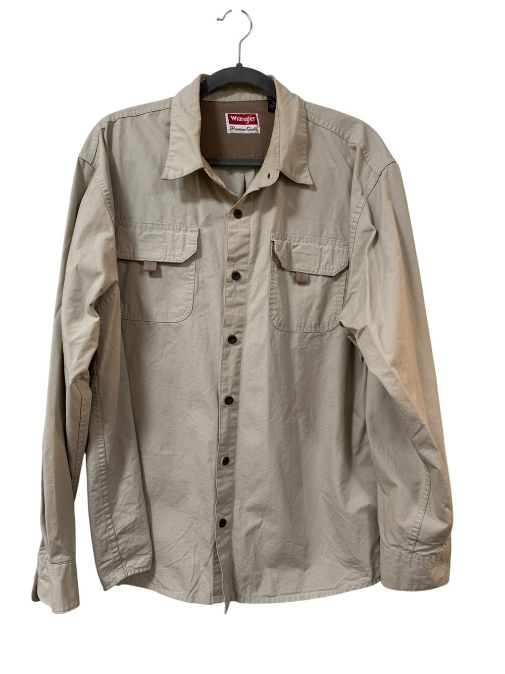 Wrangler Men's XL khaki utility work shirt 100% cotton western outdoor